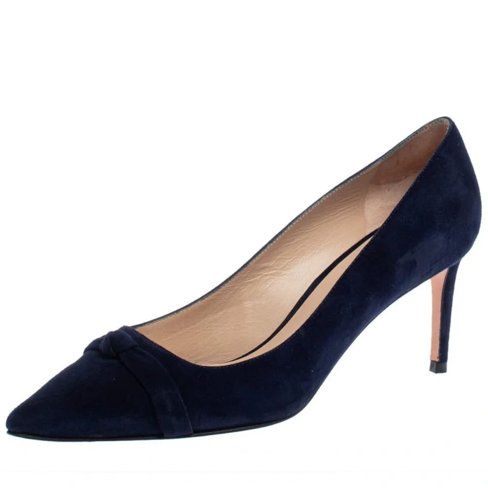 Stuart Weitzman Suede Fontaine Bow Pump Navy Size 7 1/2